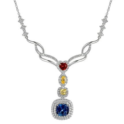 925 Silver Lab-Created Blue Sapphire Necklace - Model ZHF-P0864B