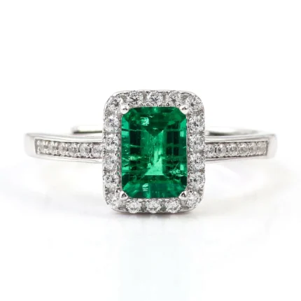 925 Silver Lab-Created Emerald Rectangular Ring - Model 2020060401