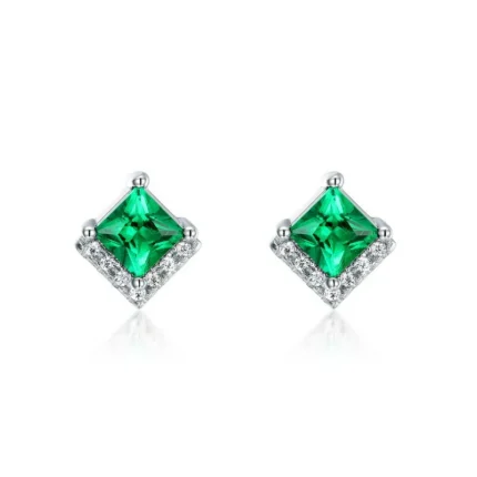 925 Silver Lab-Created Emerald 4MM Earrings - Model A73-E2020866