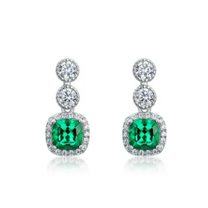 925 Silver Lab-Created Emerald Earrings - Model A73-E2020425