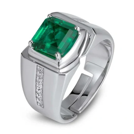 Lab-Created Emerald Men's Ring in 925 Silver - Model A73-R2020878
