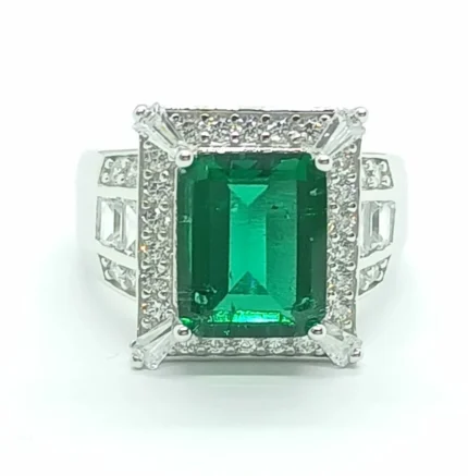 925 Silver Lab-Created Emerald Women's Ring - Model A73-R2020974