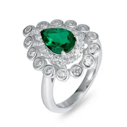 925 Silver Lab-Created Emerald Ring - Model A73-R2105081