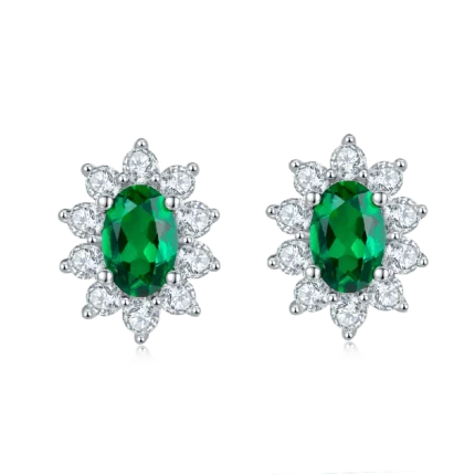 925 Silver Lab-Created Emerald Earrings - Model A73-E2020114