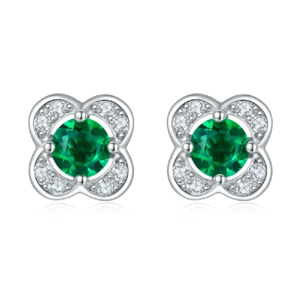 925 Silver Lab-Created Emerald Earrings - Model A73-E2020422