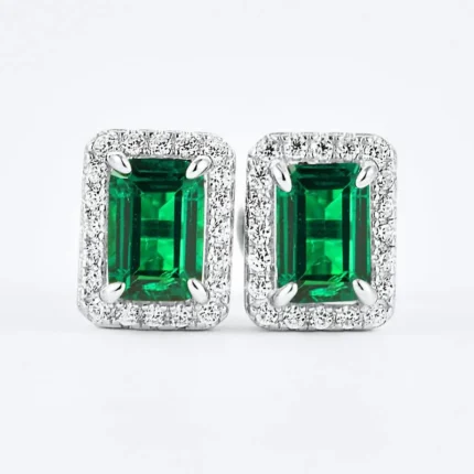 925 Silver Lab-Created Emerald Earrings - Model A73-E2020423