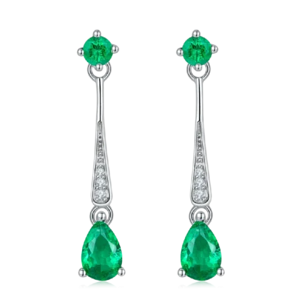 925 Silver Lab-Created Emerald Earrings - Model A73-E2020426