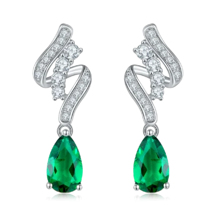 925 Silver Lab-Created Emerald Earrings - Model A73-E2020456