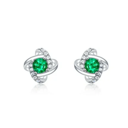 925 Silver Lab-Created Emerald Earrings - Model A73-E2020870