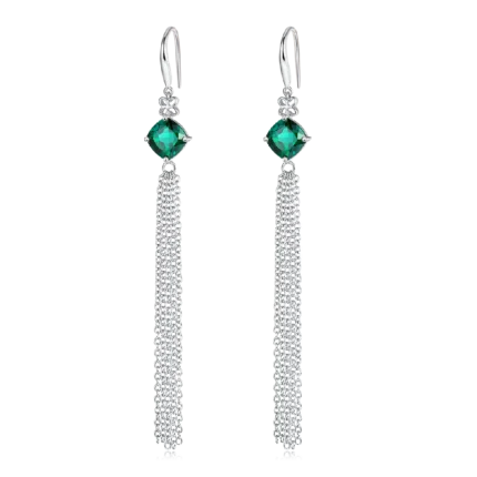 925 Silver Lab-Created Emerald Earrings - Model A73-E2020983R