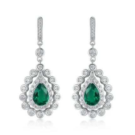 925 Silver Lab-Created Emerald Earrings - Model A73-E2105081