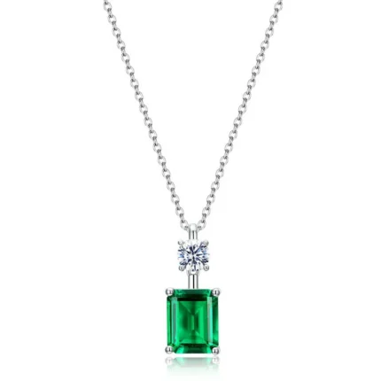 925 Silver Cultured Emerald Necklace & Small Version A73-P1917997-1