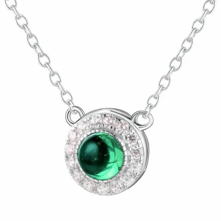 925 Silver Cultured Emerald Round Smooth Necklace A73-P2019811