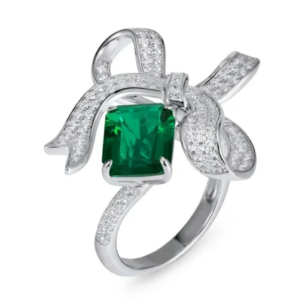 925 Silver Lab-Created Emerald Ring - Model CR02291