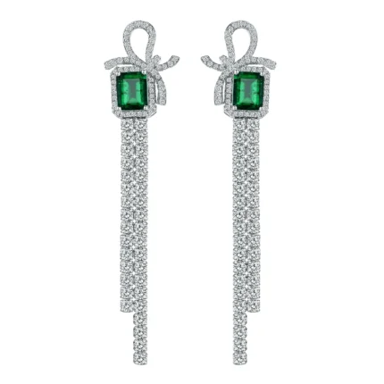 925 Silver Lab-Created Emerald Earrings - Model E-019