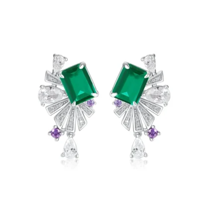 925 Silver Lab-Created Emerald Earrings - Model E0692