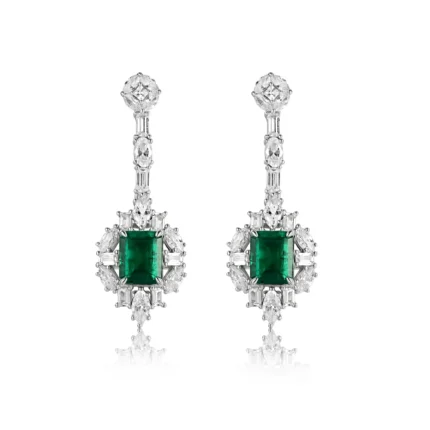 925 Silver Lab-Created Emerald Earrings - Model E0812
