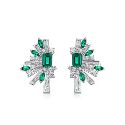 925 Silver Lab-Created Emerald Earrings - Model E1483