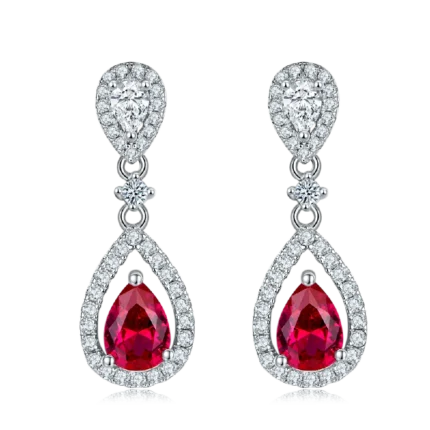 S925 Silver Lab-Created Ruby Earrings - Model E1634R