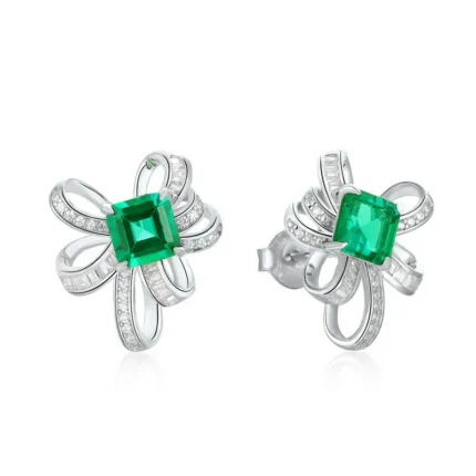 925 Silver Lab-Created Emerald Earrings - Model E1917991