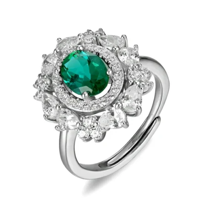 925 Silver Lab-Created Emerald Ring - Model H04