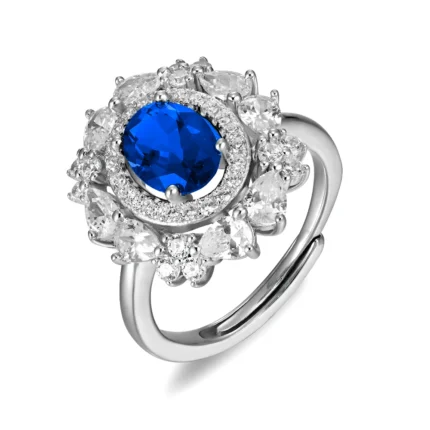 925 Silver Lab-Created Blue Sapphire Ring - Model H04B