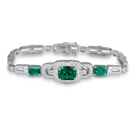 925 Silver Cultured Emerald Bracelet L0348