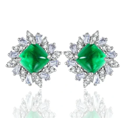 925 Silver Lab-Created Emerald Earrings - Model LSP00228WYCEMA