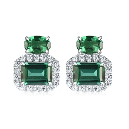 925 Silver Lab-Created Emerald Earrings - Model P0044