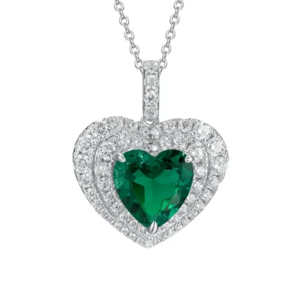 925 Silver Heart-Shaped Emerald Pendant - Model P0076 (Chain Not Included)