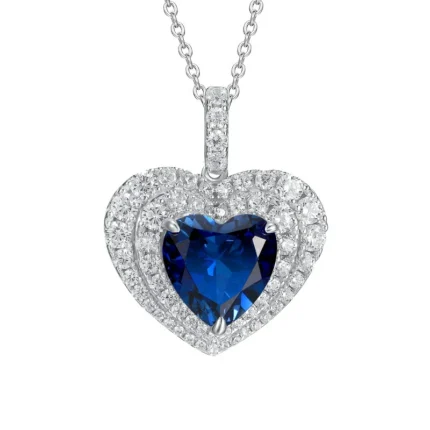 925 Silver Heart-Shaped Blue Sapphire Pendant - Model P0076B (Chain Not Included)