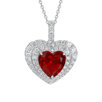 925 Silver Heart-Shaped Ruby Pendant - Model P0076R (Chain Not Included)
