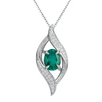 925 Silver Cultured Emerald Necklace P0627