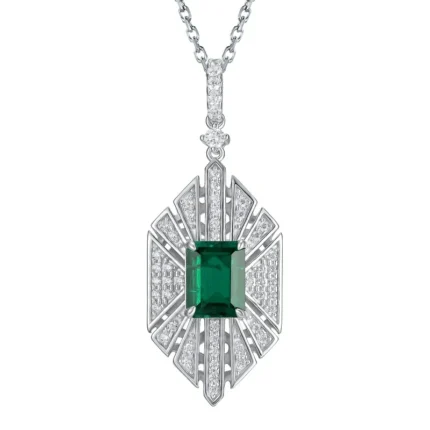 925 Silver Cultured Emerald Necklace P0684