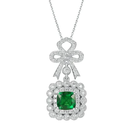 925 Silver Cultured Emerald Necklace P0699