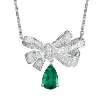 925 Silver Cultured Emerald Necklace P0719