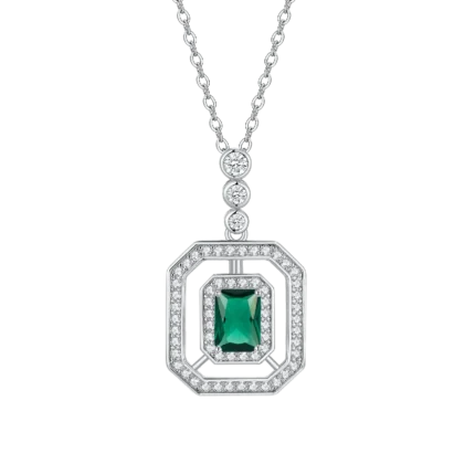 S925 Silver Lab-Created Emerald Necklace - Model P1122