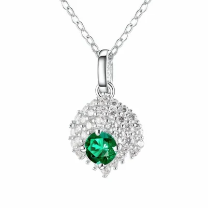 925 Silver Cultured Emerald Round Necklace P2019819