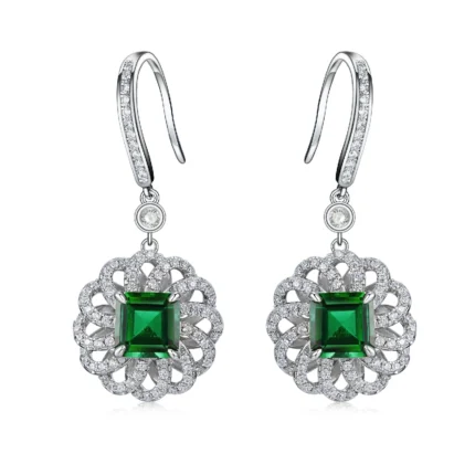 925 Silver Lab-Created Emerald Earrings - Model R0014