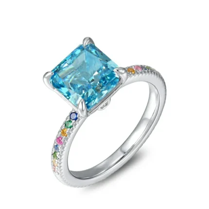 925 Silver Blue Cubic Zirconia Ring - Model R0070B