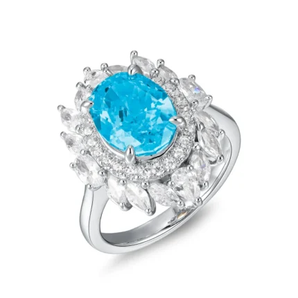 925 Silver Blue Cubic Zirconia Ring - Model R0075B