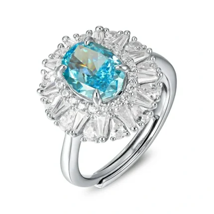 925 Silver Blue Cubic Zirconia Ring - Model R0099B