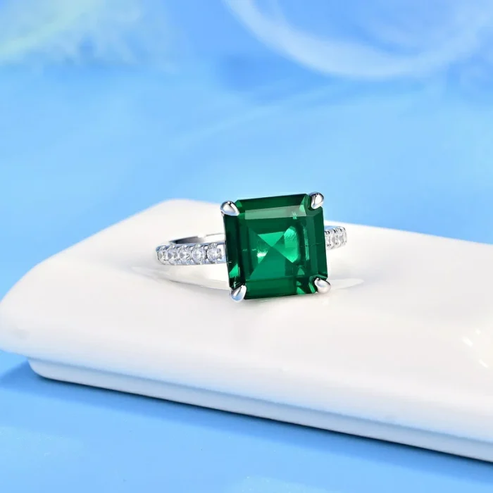 925 Silver Lab-Created Emerald Ring - Model R0130 - Image 2