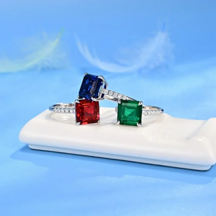 925 Silver Lab-Created Emerald Ring - Model R0130 - Image 3