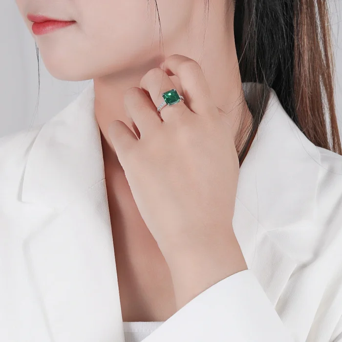 925 Silver Lab-Created Emerald Ring - Model R0130 - Image 4