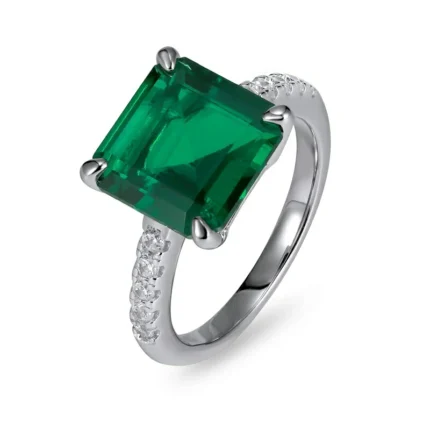 925 Silver Lab-Created Emerald Ring - Model R0130