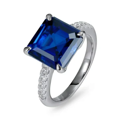 925 Silver Lab-Created Blue Sapphire Ring - Model R0130B