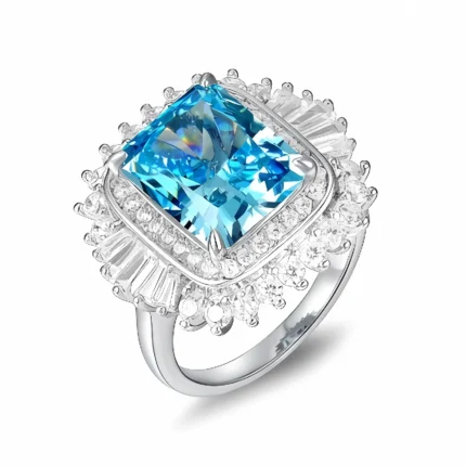 Blue Cubic Zirconia Ring in 925 Silver - Model R0379