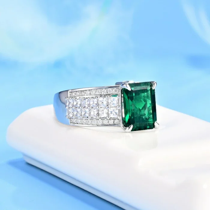 925 Silver Lab-Created Emerald Ring - Model R0593 - Image 2