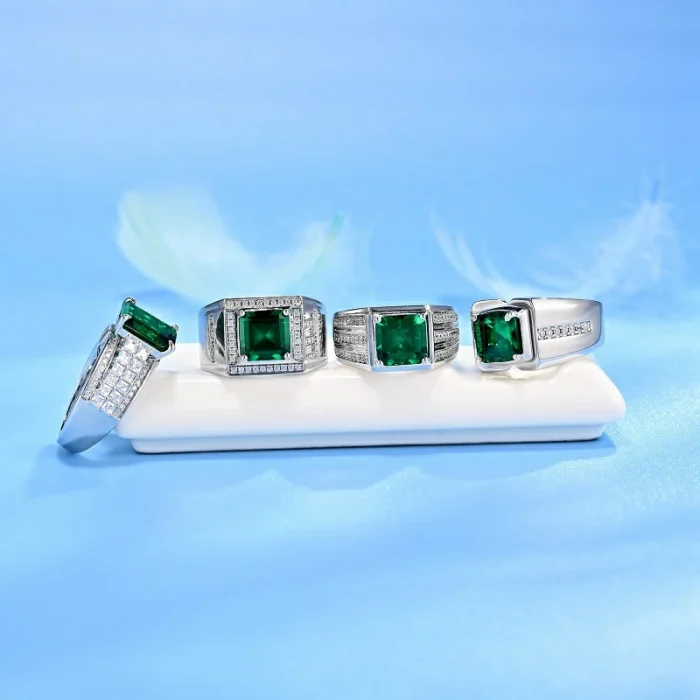 925 Silver Lab-Created Emerald Ring - Model R0593 - Image 3